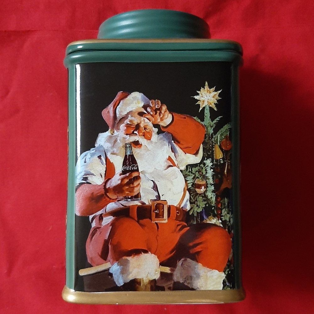 Coca Cola Festive Santa Tin Ceramic - Red, Green, and Gold Bathroom Kitchen Gift